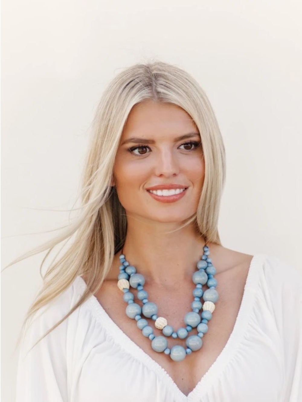 Handmade Lucy Straw and Tagua Ball Bead Double Strand Necklace. Greenish Blue